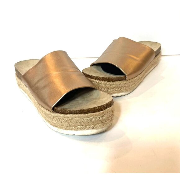Report Metallic Bronze Jute Wrapped Platform Slides White Rubber Sole Size 8 - Picture 3 of 11